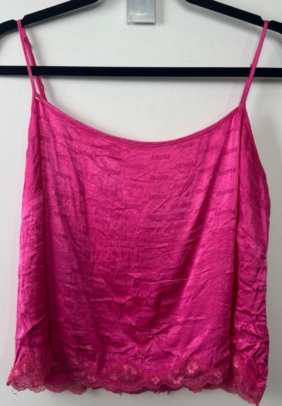 Skims Jacquard Lace Cami Hot Pink Size M Rayon Blend Adjustable Straps Satin C9